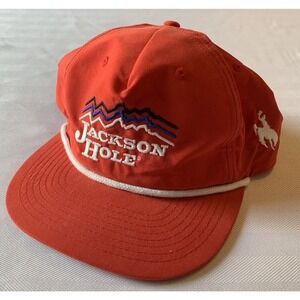 Jackson Hole Ski Resort Rope Red Snapback Hat Cap Embroidered Lettering WY